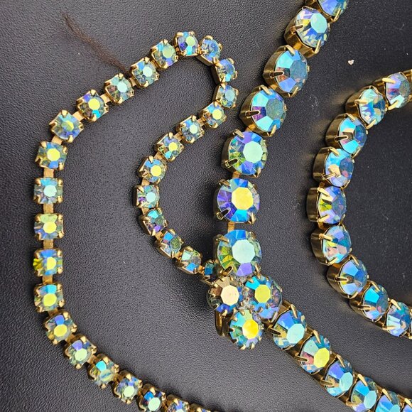 Vintage Blue Aurora Borealis Rhinestone Lariat Necklace or Belt 29-37\